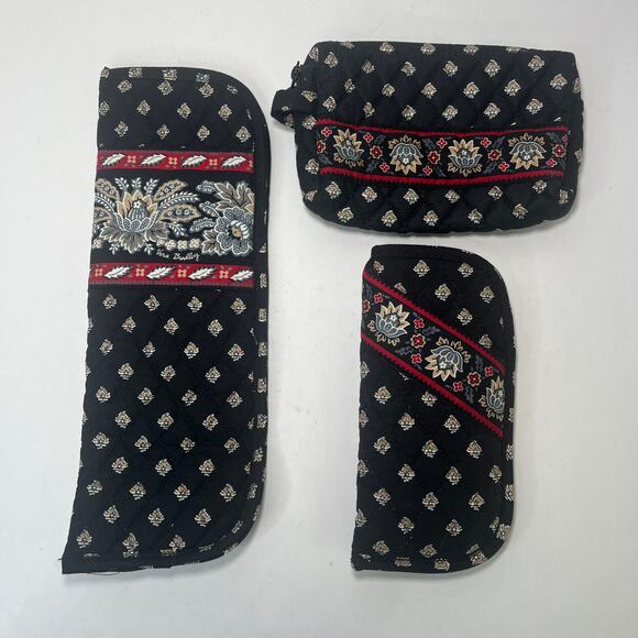 Vera Bradley Black & Red Lotus Print Hot Iron Cover Glasses & Makeup Case Lot - Picture 1 of 7